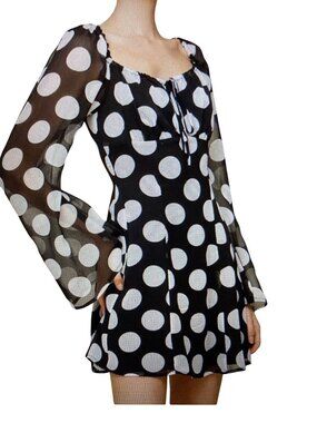 Avec Les Filles  Women's Printed Empire-Waist Bell-Sleeve Dress 6  NWT